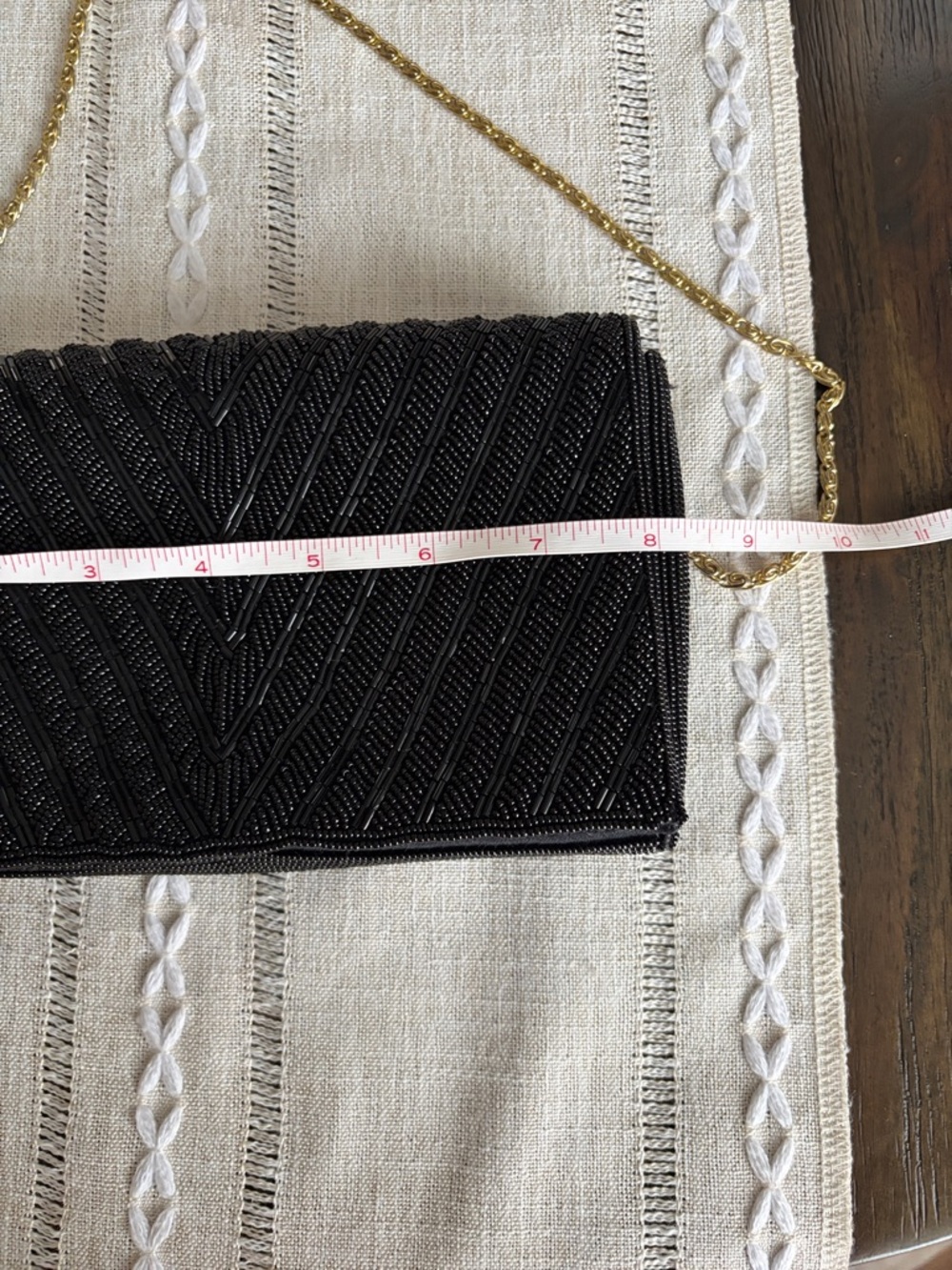 Black Beaded Evening Clutch with Gold Chain Strap - Picture 6 of 7